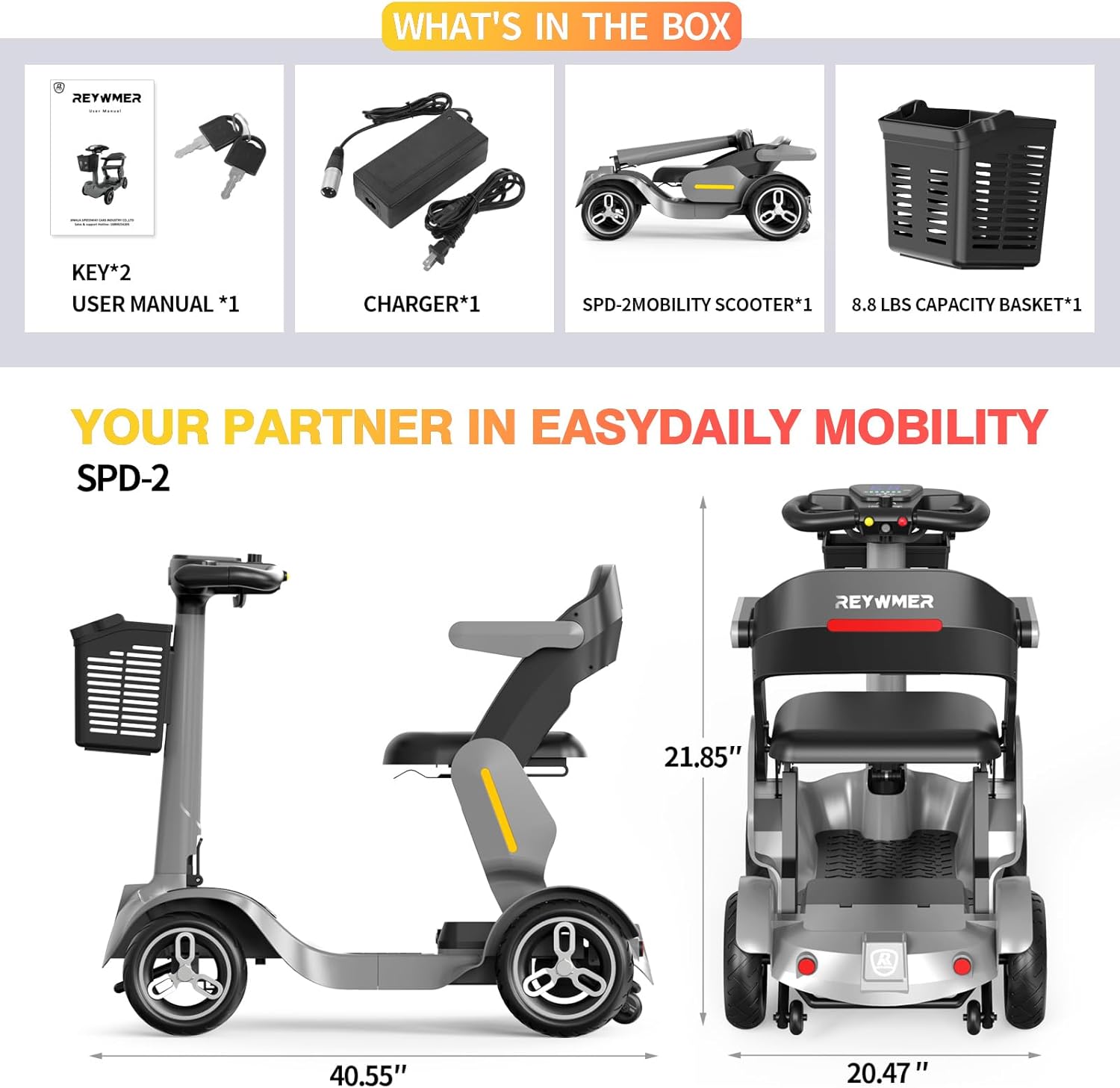 Mobility Scooter for Adults - 35 Mile Range, 6MPH Max Speed, Foldable Mobility Scooter withreywmer.com https://www.reywmer.com Comfort Seat & Basket, Lightweight 79lbs for Seniors and Commuters