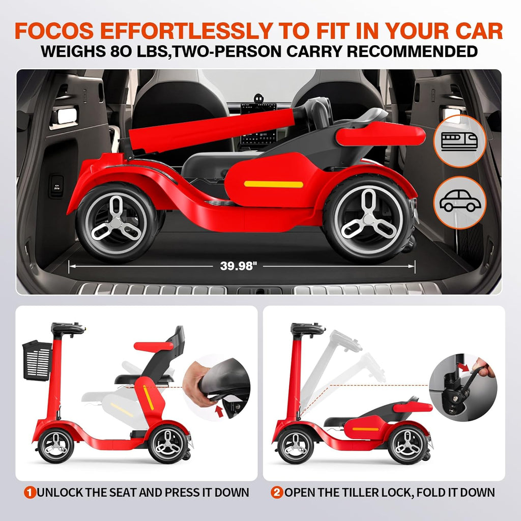 Mobility Scooter, Foldable Mobility Scooter, for Adults/Seniors, Device w36V/21Ah Extended Battery, 6mph Max, 265lbs Loading, 756Wh Lithium Battery