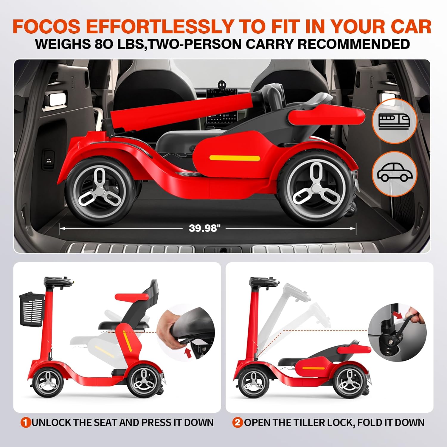 Mobility Scooter, Foldable Mobility Scooter, for Adults/Seniors, Device w36V/21Ah Extended Battery, 6mph Max, 265lbs Loading, 756Wh Lithium Battery