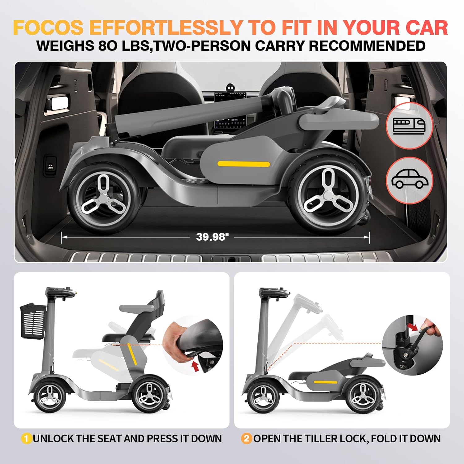 Mobility Scooter, Foldable Mobility Scooter, for Adults/Seniors, Device w36V/21Ah Extended Battery, 6mph Max, 265lbs Loading, 756Wh Lithium Battery